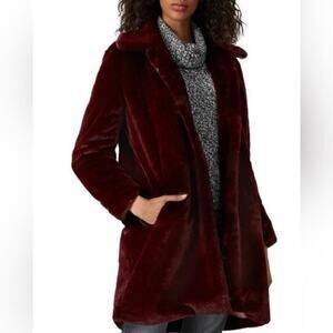 NWOT Waverly Grey Burgundy Faux Fur Teddy Coat Jacket Womens Medium